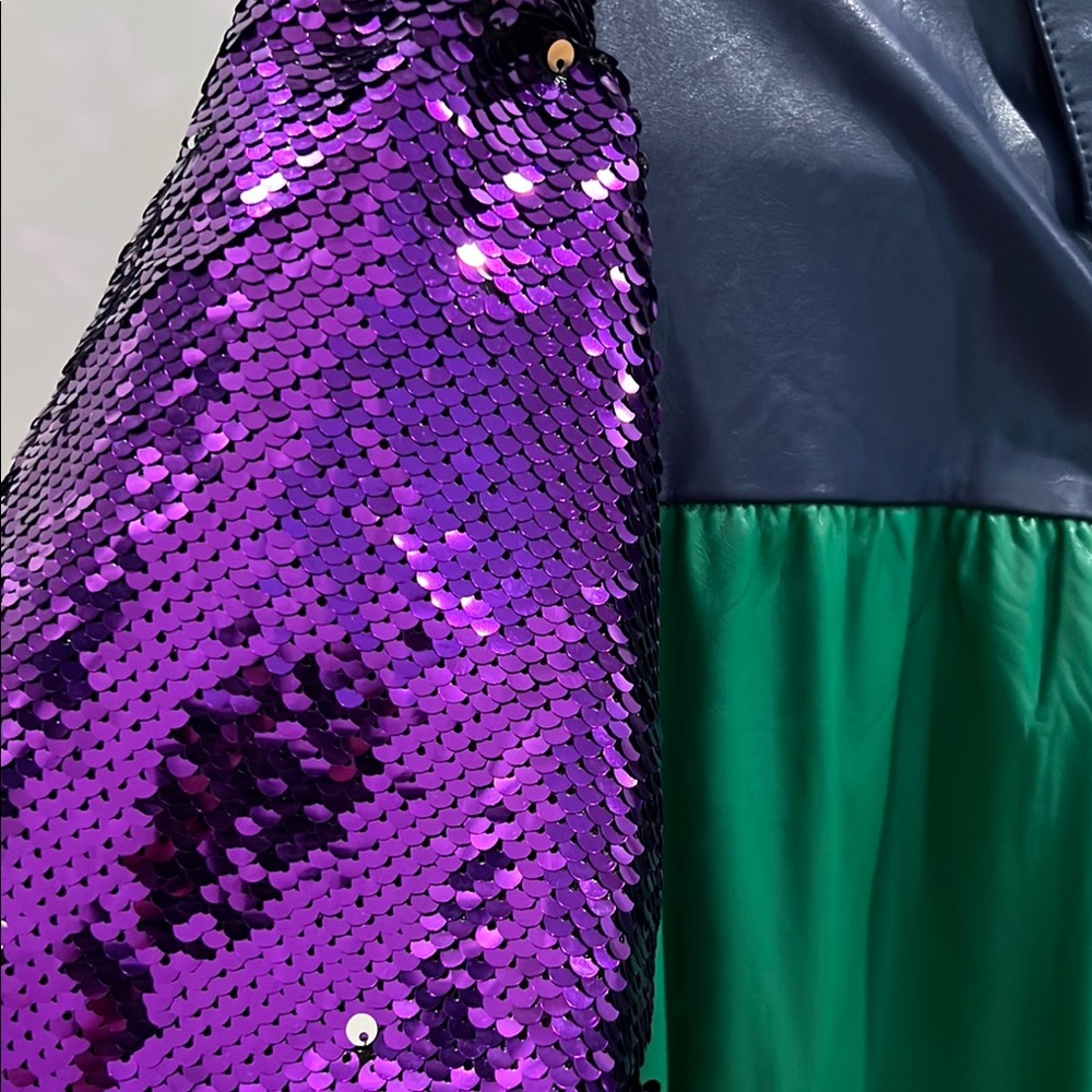 Peach Love Rainbow Sequin Pleather Colorblock Embellished Dress - Picture 4 of 4